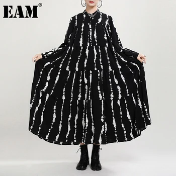 [MEM] Femei de Dimensiuni Mari, cu Dungi Imprimate Rochie Lungă Nou Stand de Guler cu Maneci Lungi Vrac se Potrivi Moda Primavara Toamna anului 2021 1DD1565