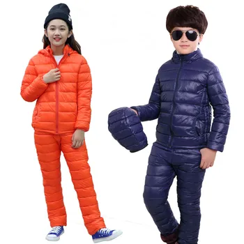 3-13T Copii Haine groase de Iarna Set de Moda de Jos Bumbac Solid Haine de Lumină Costum Subțire cu Glugă Uza de Înaltă Calitate