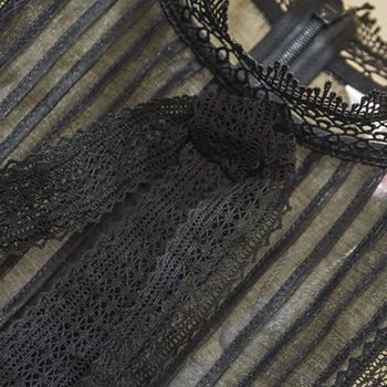 GALCAUR Vedea Prin Tricoul Negru Pentru Femei Stand de Guler Mâneci Mozaic Bluza Dantela de Moda de sex Feminin Haine Noi de Vară Stil