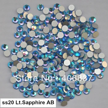 Transport Gratuit! 1440pcs/Lot, ss20 (4.8-5.0 mm) Light Sapphire AB Spate Plat Non Remediere rapidă Lipici Pe Unghii Strasuri
