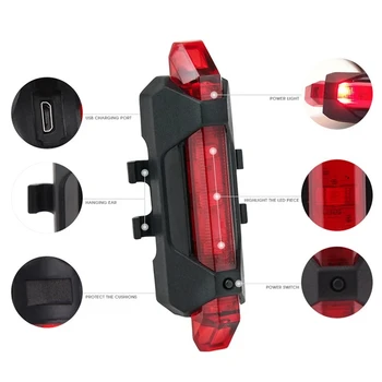 Portabil USB Stil Reîncărcabilă Spate Coada de Avertizare de Siguranță cu Bicicleta, Accesorii Bicicleta E spate cu LED-uri-Lampa