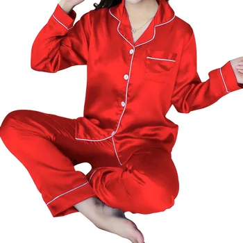 Femeile Mătase Seturi de Pijama Satin Pijamale Pijama cu Maneci Lungi de Mari Dimensiuni Moda Pijamale pentru fete Pijamale Costum Casa Noua 2020
