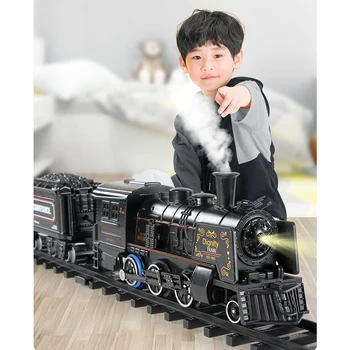FBIL-Simulare Tren cu Aburi Electric Tren de Jucărie Set de Aliaj de Tren Spray Urmări DIY Jucărie cu Sunet și Lumină de cale Ferată Set pentru Copii
