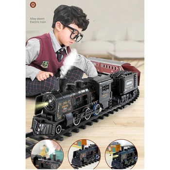 FBIL-Simulare Tren cu Aburi Electric Tren de Jucărie Set de Aliaj de Tren Spray Urmări DIY Jucărie cu Sunet și Lumină de cale Ferată Set pentru Copii