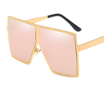 Supradimensionate Pătrat oglindă ochelari de soare pentru femei brand de lux de designer de metal mare, roz și ochelari de soare moda de sex feminin nuante