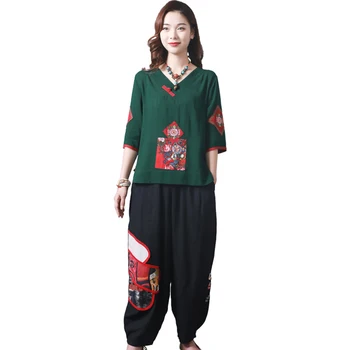 Aransue Primavara-Vara Femei de Top Stil Național Lenjerie de pat din Bumbac Tricou Retro Stil Chinezesc Haine Combinezon