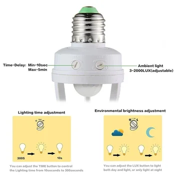 360 de grade termica senzor de mișcare infraroșu senzor infraroșu IR corpul uman E27 plug bec LED lampă titular