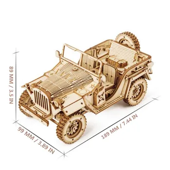1:18 369Pcs Retro Diy Beweegbare 3D Leger Jeep Houten Puzzel Spel Montaj Speelgoed Cadeau Voor Kinderen Tieners Volwassen
