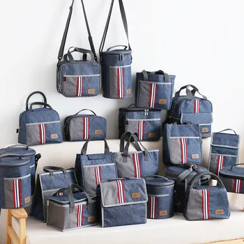 Noua moda denim izolate masa de prânz sac de box casual termică geanta picnic pentru copii, bărbați și femei cooler termo pungă de mâncare