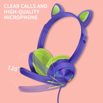 Set de Căști cu fir Pentru Copii Cadou Fete Frumoase Luminos de Pisică Ureche Căști HIFI Muzica Gaming Headset Cu Microfon Reducere Zgomot Apel