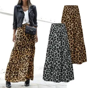 Sexy Leopard de Imprimare Vestidos Femei Fuste Maxi ZANZEA 2021 Primavara Casual, Talie Elastic Fusta Feminin Faldas Saia Haina Plus Dimensiune