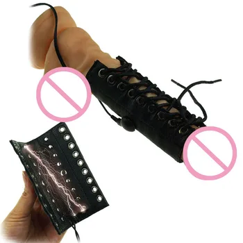 Electro-Șoc din Piele Sclavie Penis Inel Penis Sleeve Stimularea Electrică Jucarii Sexuale Pentru Bărbații Adulți Stimulator Produse BDSM Kit