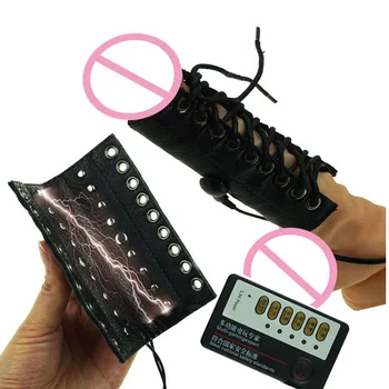 Electro-Șoc din Piele Sclavie Penis Inel Penis Sleeve Stimularea Electrică Jucarii Sexuale Pentru Bărbații Adulți Stimulator Produse BDSM Kit