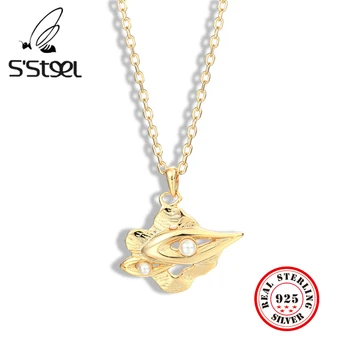 S ' STEEL Shell Coliere de Perle de Argint 925 Pentru Femei Designer coreean Geometrice Pandantive Colier Farmece Plata De Bijuterii