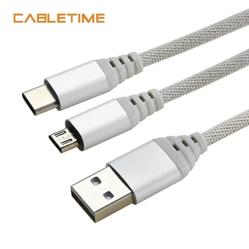 Cabletime 2 in 1 Cablu Micro USB pentru Samsung USB de Tip C Cablu USB Cablu pentru Xiaomi 4C Nexus 5X 6P Telefon Android N160