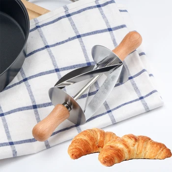 Din Oțel Inoxidabil De Rulare Cutter Croissant, Pâine Roata Aluat De Patiserie Cuțit Petrecere De Craciun Decor Instrumente Mâner De Lemn Cuțit De Bucătărie