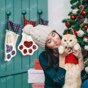 OurWarm Carouri Ciorapi de Crăciun Pisică Câine Laba Ornamente pentru Pomul de Craciun de Anul Nou Decor pentru Acasă Cadou Titularul 46 x 28cm