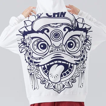 Stil chinezesc leu Hanorac hip-hop desene animate palton brodat de Pluș pulover pulover barbati
