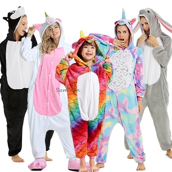 Flanel Kigurumi body-uri pentru Femei Pijamale 2020 Iarnă Animal Unicorn Pijamale Adult onesies Copii Cosplay Panda Pijamale Flanel