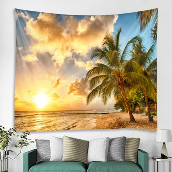De vânzare la cald copac de nucă de cocos peisaje plajă tapiserie scena decor fundal pentru perete decor pânză agățat super mari dimensiuni opțional