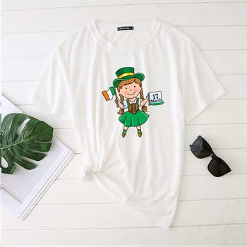 O Fata are Irlandez Pavilion Calendar Tipărit St Patrick ' s Day pentru Femei Tricouri 2021 Grafic T Shirt Femei Streetwear Casual Plus Dimensiune