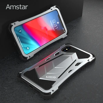 Amstar Grele Pline Armură de Protecție Caz pentru iPhone 11 Pro Max X XR XS 7 8 Plus Anti-drop/rezistent la apa/Praf Capac Metalic