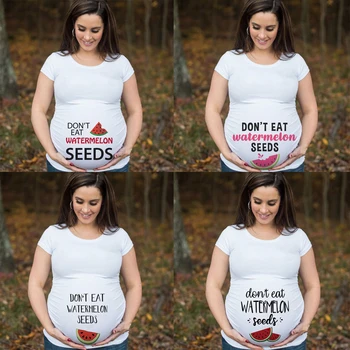 Nu Mănânci Semințe de Pepene verde Gravide Anunt Tricou Drăguț de Imprimare timpul Sarcinii, Plus-Size, cu Maneci Scurte T-Shirt Topuri de Maternitate Pânză