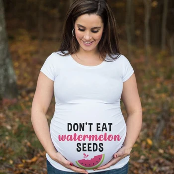 Nu Mănânci Semințe de Pepene verde Gravide Anunt Tricou Drăguț de Imprimare timpul Sarcinii, Plus-Size, cu Maneci Scurte T-Shirt Topuri de Maternitate Pânză