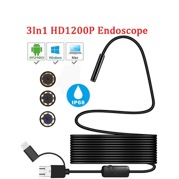 MiniCamera Endoscop HD 1200P IP68 2M Greu Tub Flexibil Mirco USB Tip-C Endoscop Video de Inspecție pentru Android Auto Endoscop