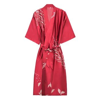 Femeile Mătase Sexy Kimono Satin Halat de baie Genunchi Lungime domnisoara de Onoare Frunze Halat de Baie Plus Dimensiune Mireasa Rochie pentru Nunta Sleepwear