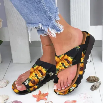 DL CO Pantofi pentru Femeie sandale Flats Pene Deschis Deget de la picior Glezna Pantofi de Plaja Roman Florale Sandale Femei de Imprimare Ortopedice Inflamație la picior Corector