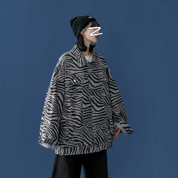 Toamna Model Zebra Jachete pentru Femei de Moda Harajuku Buton Sacou Designer coreean Original Cardigan Supradimensionat Streetwear