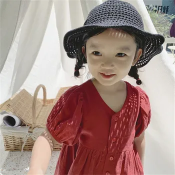Vara Retro Drăguț, O-Neck mâneci Rochie Pentru Fete stil coreean grupa de Copii pieptul Singur Casual, Rochii de Printesa