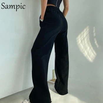 Sampic negru hip hop casual de vara joggeri femei pantaloni largi cu talie înaltă pantaloni de trening mujer pantalones femme pantaloni streetwear