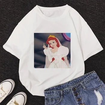 Drăguț Moda Strazii Topuri Tricou de Vara Noi Harajuku Femei T Shirt Printesa de Desene animate de Alfabet de Imprimare O-neck T-shirt