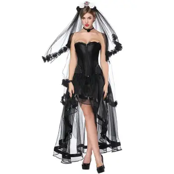 Steampunk Sexy Negru Dantelă Corset Si Fusta Lunga Set Plus Dimensiune Costume Overbust Gotic Rochii Victoriene Burlesc Femei Costume