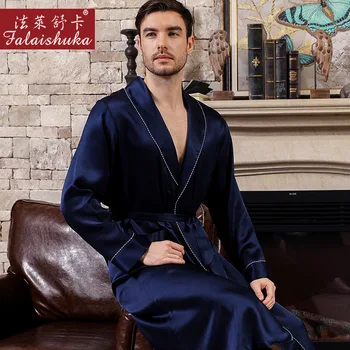 19 momme Nobil reale robe de mătase bărbați simplu maneca Lunga, Pijamale de sex masculin acasă haine de moda casual eleganta barbati Halat de baie