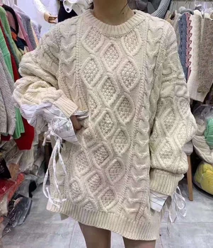 DECESUL 2020 rotund gat mâneci pulover tricotat mozaic cordon liber iarna cald pulover femei top WO12912