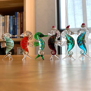 Cristal Colorat De Sticlă Hipocampus Mare Figurine De Animale In Miniatura Mână Cu Sufletul La Gură Moderne Miniaturi Decor Acasă Cadou De Crăciun