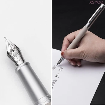 Hongdian Negru Argintiu Metal Stilou EF/F/Îndoit NibTree Textura Excelent Scris de Titan Fountain Pen Stilou Standard