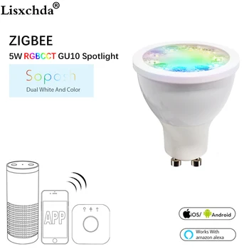 SOPOSH rgb + dual alb 5W GU10 bec RGBW/CW 2700-6500K LED lumina reflectoarelor AC100-240V zigbee zll lucra cu alexa puls led