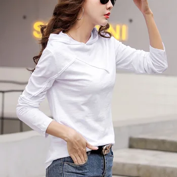 2021 Nouă Primăvară de Bumbac Vrac Jos Tricouri Femei cu Glugă T-shirt Toamna de Moda Casual sex Feminin coreeană Maneca Lunga Tricou Topuri
