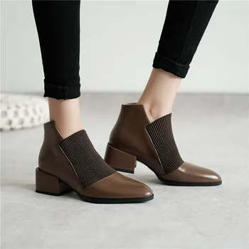 MORAZORA 2020 Femei cizme toc patrat rotund toe culori amestecate doamnelor pantofi din piele glezna cizme pentru femei black