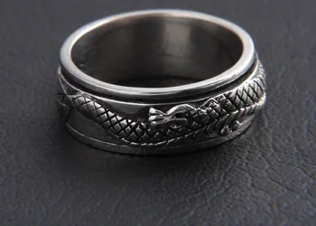 Handmade Argint 925 Dragon Filare Inel Vintage Din Argint Thai Dragon Putere De Cotitură Inel Argint Pur Spinner Ring