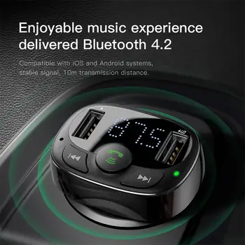 Baseus Transmițător FM Incarcator Auto Aux Modulator Bluetooth Car Kit de Încărcare Handsfree Audio Player MP3 3.4 Un Dual USB Masina Încărcător