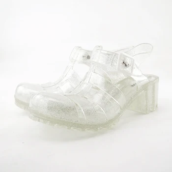 Koovan Femei Sandale 2017 Vara Noua Moda Retro Cristal Gros De Plastic Transparent Femeie Sandale T-Sandale Romane Jeleu Pantofi