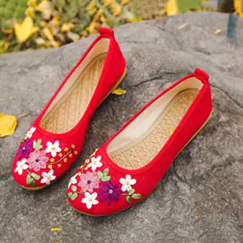 Femei Vintage Brodata Apartamente Pantofi Floare De Alunecare Pe Rotund Mocasini In Picioare Pantofi De Balerina