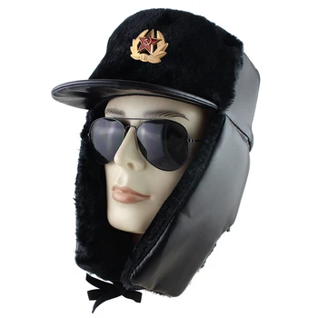 Armata sovietică Militară Insigna Rusia Ushanka Bombardier Pălării de Piele PU Trapper trooper Pălărie de Iarnă Iepure Faux Blana Earflap Oameni de Zăpadă Capac