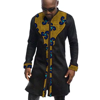Africa de Îmbrăcăminte pentru Bărbați Tricou Lung Stand Guler Ankara Negru Cu Print Topuri Mozaic Dashiki de sex Masculin Tinutele Pentru Nunta