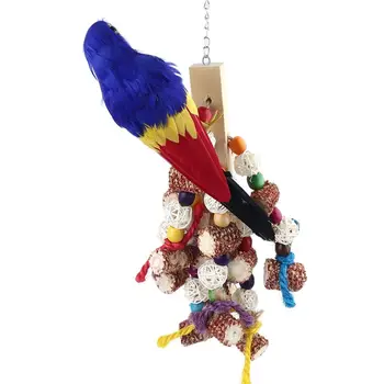 Papagali Leagăn din Lemn Coloana de Porumb Margele Colorate Ciuguli de Mestecat Jucării Distra P9YB